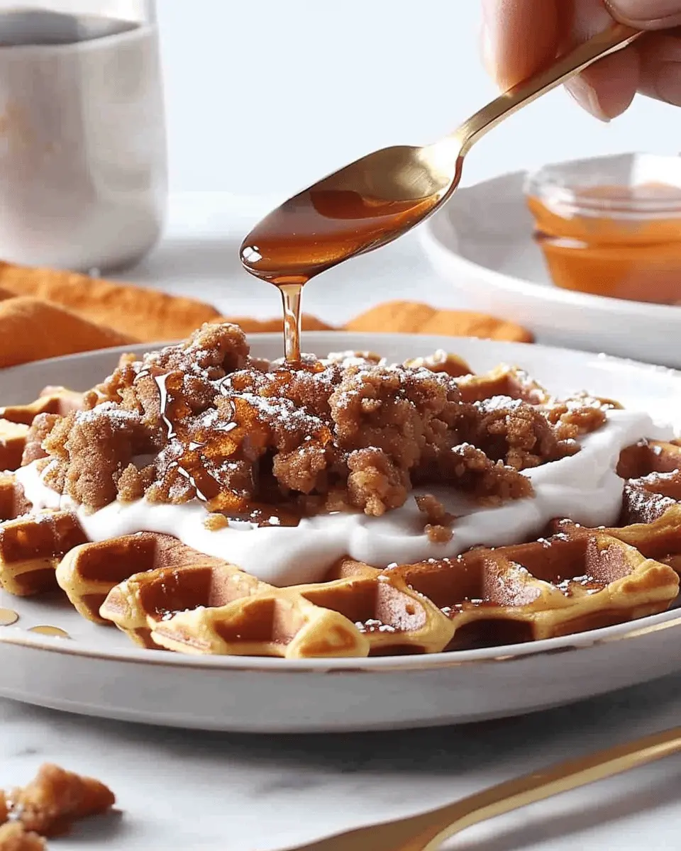 Pumpkin Waffles with Cinnamon Roll Streusel for Cozy Mornings