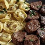 Garlic Butter Steak Bites & Creamy Alfredo Tortellini Recipe