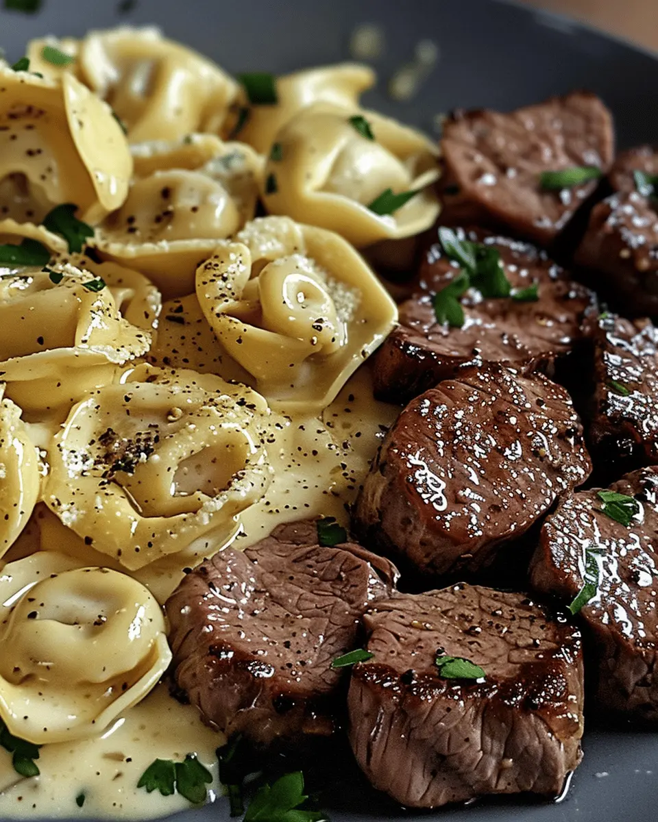Garlic Butter Steak Bites and Creamy Alfredo Tortellini Delight