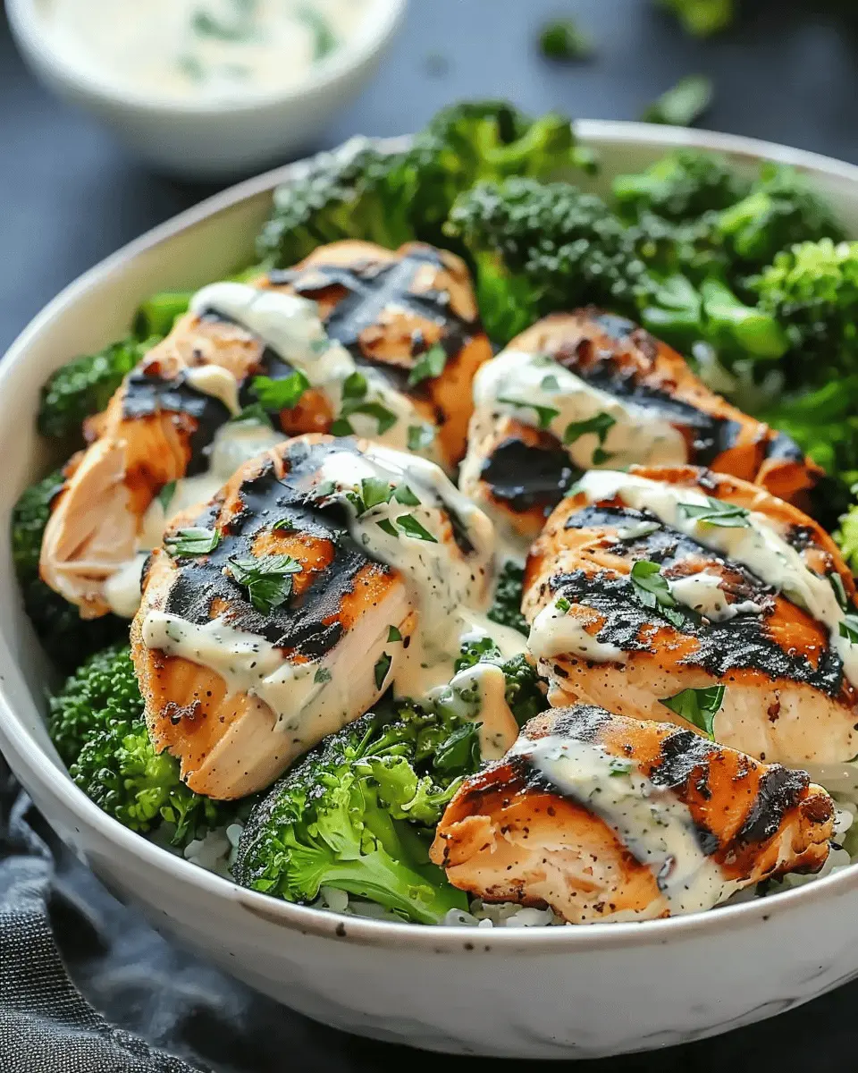 Grilled Chicken Bowls: Easy Broccoli Bowls with Creamy Garlic Sauce