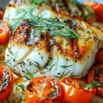 Grilled Cod with Roasted Tomatoes & Creamy Dill Sauce