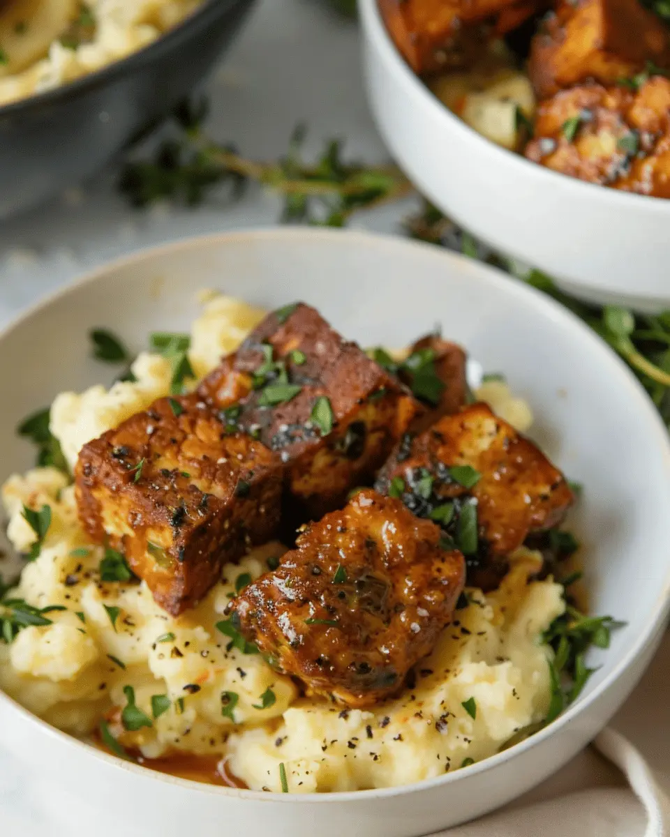 Tofu Steak Bites: Savory Delights with Herb Infused Mashed Potatoes