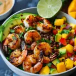 Shrimp and Avocado Bowls with Mango Salsa & Lime-Chili Sauce