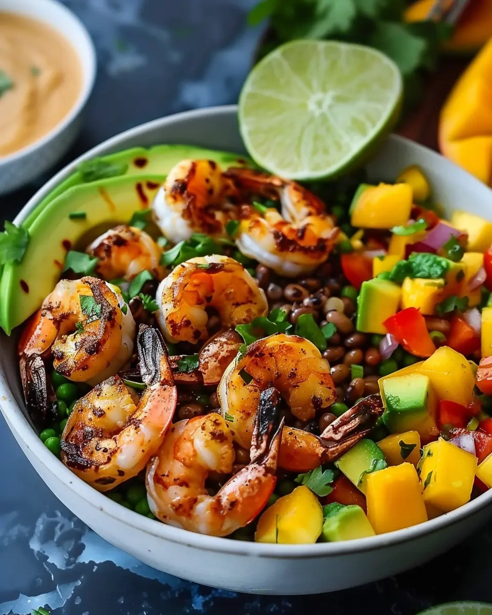 Shrimp Bowls: Delightful Avocado &amp; Mango Salsa with Lime-Chili Sauce