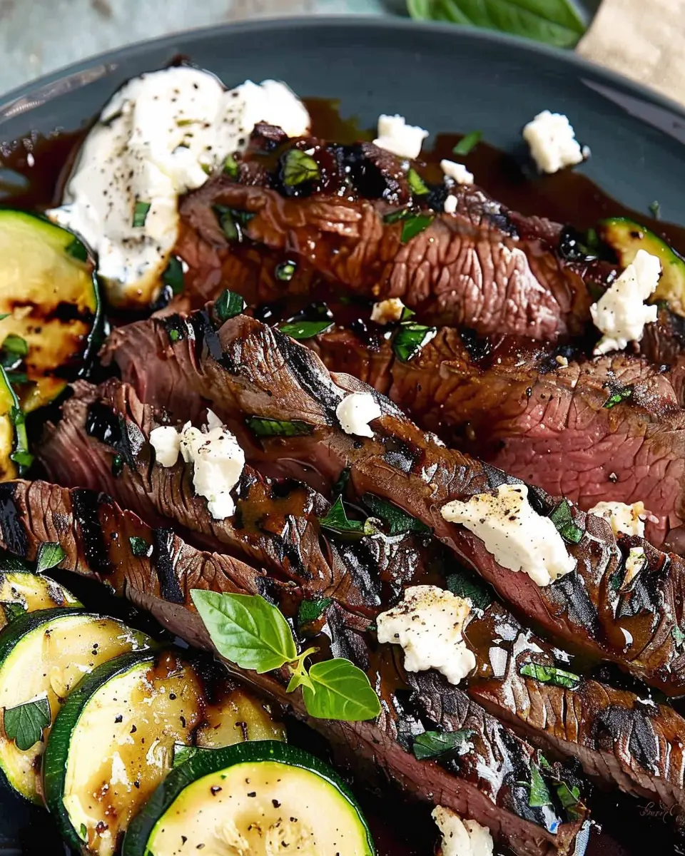Balsamic Flank Steak: Easy Recipe with Zucchini and Whipped Feta