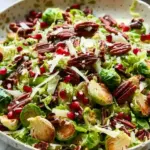 Shaved Brussels Sprout Salad with Pomegranate and Candied Pecans