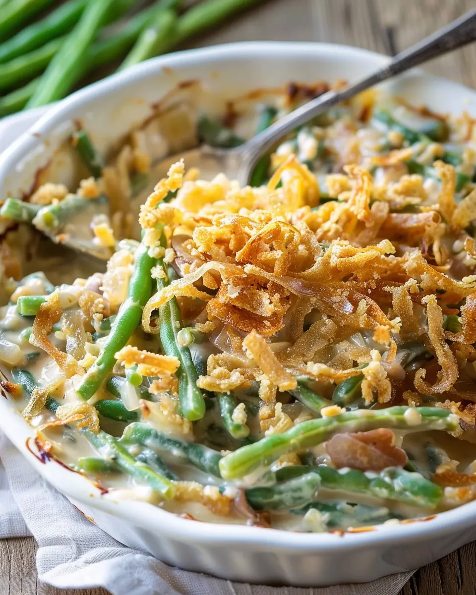 Irresistible Campbells Green Bean Casserole with Turkey Bacon Delight