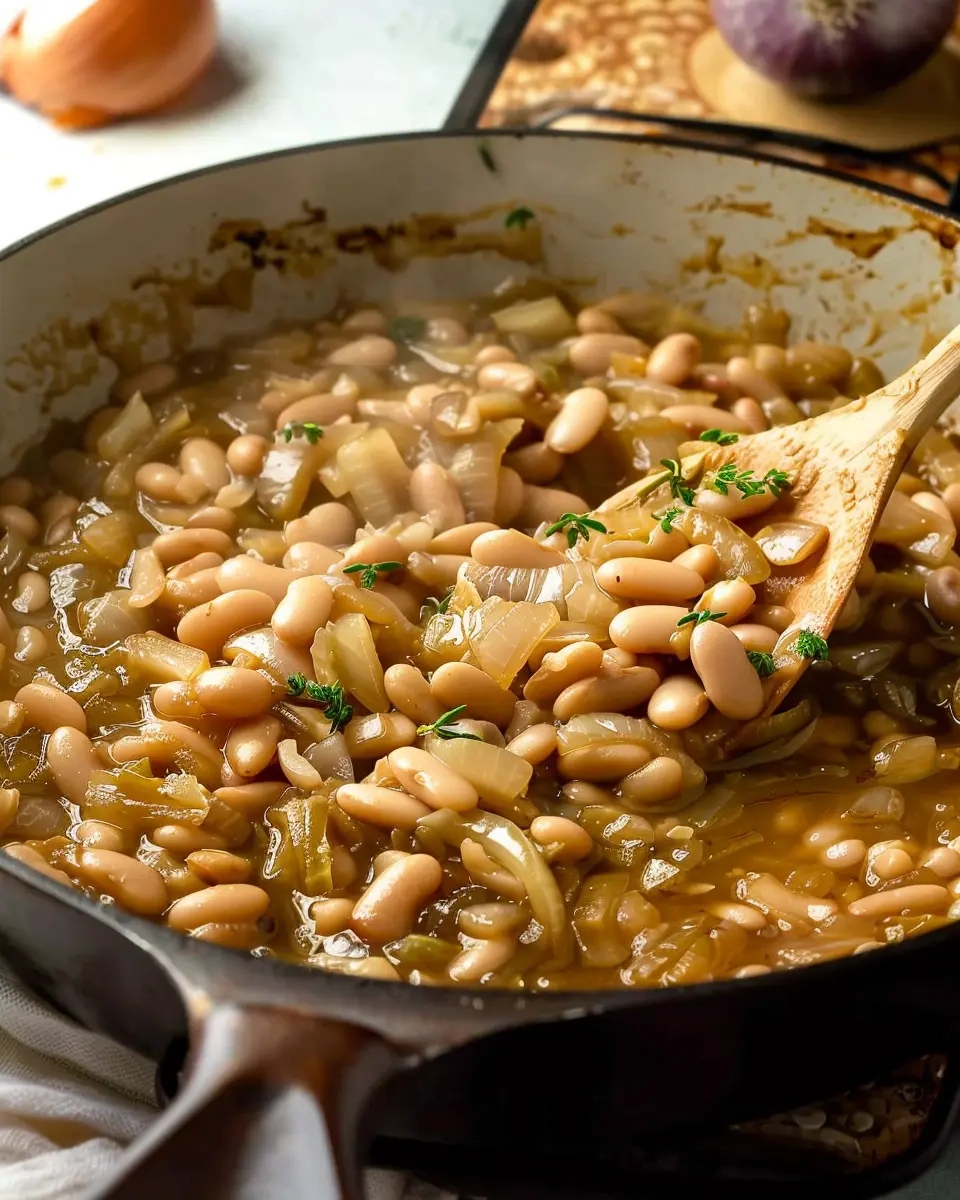 Easy French Onion White Bean Skillet: Comforting Miso Broth Delight