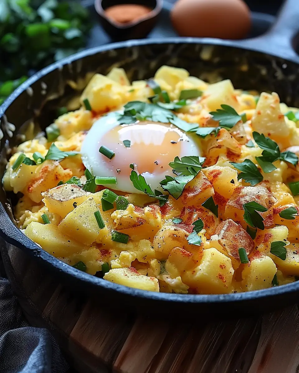 Cheesy Potato Egg Scramble: The Best Breakfast with Turkey Bacon